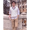 COOFANDY Men’s Sweater Vest V Neck Casual Sleeveless Knit Pullover Sweater(White & Navy Blue Red Stripe)