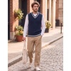 COOFANDY Men’s Sweater Vest V Neck Casual Sleeveless Knit Pullover Sweater(White & Navy Blue Stripe)