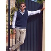 COOFANDY Men’s Sweater Vest V Neck Casual Sleeveless Knit Pullover Sweater(White & Navy Blue Stripe)