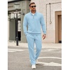 COOFANDY Men’s Tracksuit 2 Piece Set Geometric Texture Quarter Zip Pullover Sweatshirt Athletic Running Sweatsuits(Light Blue)