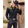 COOFANDY Men’s Western Cowboy Shirt Embroidered Long Sleeve Slim Fit Casual Cotton Button Down Hippie Shirts with Pockets(Black & Green)