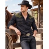 COOFANDY Men’s Western Cowboy Shirt Embroidered Long Sleeve Slim Fit Casual Cotton Button Down Hippie Shirts with Pockets(Black & Green)