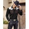 COOFANDY Men’s Western Cowboy Shirt Embroidered Long Sleeve Slim Fit Casual Cotton Button Down Hippie Shirts with Pockets(Black & White)