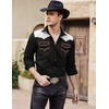 COOFANDY Men’s Western Cowboy Shirt Embroidered Long Sleeve Slim Fit Casual Cotton Button Down Hippie Shirts with Pockets(Black & White)