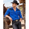 COOFANDY Men’s Western Cowboy Shirt Embroidered Long Sleeve Slim Fit Casual Cotton Button Down Hippie Shirts with Pockets(Blue & Navy)