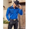 COOFANDY Men’s Western Cowboy Shirt Embroidered Long Sleeve Slim Fit Casual Cotton Button Down Hippie Shirts with Pockets(Blue & Navy)