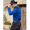 COOFANDY Men’s Western Cowboy Shirt Embroidered Long Sleeve Slim Fit Casual Cotton Button Down Hippie Shirts with Pockets(Blue & Navy)