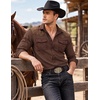 COOFANDY Men’s Western Cowboy Shirt Embroidered Long Sleeve Slim Fit Casual Cotton Button Down Hippie Shirts with Pockets(Chocolate Brown)
