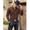 COOFANDY Men’s Western Cowboy Shirt Embroidered Long Sleeve Slim Fit Casual Cotton Button Down Hippie Shirts with Pockets(Chocolate Brown)