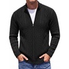 COOFANDY Mens Cardigan Sweater Cable Knitted Full Zip Sweaters with Pockets(02 Black)