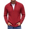 COOFANDY Mens Cardigan Sweater Cable Knitted Full Zip Sweaters with Pockets(02 Wine Red)