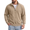 COOFANDY Men’s Full Zip Fleece Sweatshirt Lined Stand Collar Sweater Jacket(Oatmeal)