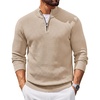 COOFANDY Men’s Quarter Zip Sweater Pullover 1/4 Zip Casual Long Sleeve Fall(Light Khaki)