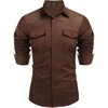 COOFANDY Men’s Western Cowboy Shirt Embroidered Long Sleeve Slim Fit Casual Cotton Button Down Hippie Shirts with Pockets(Chocolate Brown)