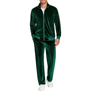 COOFANDY Mens 2 Piece Velour Tracksuit Full Zip Jackets Pants Velvet Jogging Suits Sweatsuit Set(Evergreen)