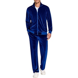 COOFANDY Mens 2 Piece Velour Tracksuit Full Zip Jackets Pants Velvet Jogging Suits Sweatsuit Set(Sky Blue)