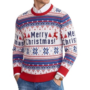 COOFANDY Men’s Christmas Sweaters Crewneck Funny Ugly Knitted Pullovers(Argyle Christmas Letter)