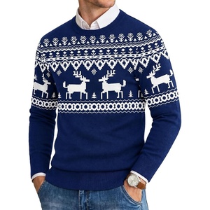 COOFANDY Men’s Christmas Sweaters Crewneck Funny Ugly Knitted Pullovers(Blue Reindeer)