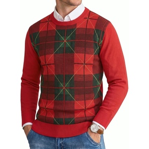COOFANDY Men’s Christmas Sweaters Crewneck Funny Ugly Knitted Pullovers(Christmas Grid – Red & Green)