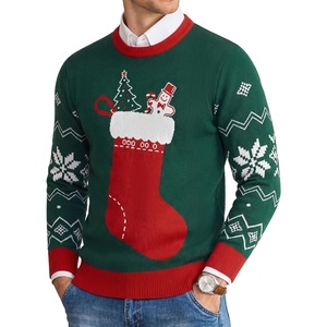 COOFANDY Men’s Christmas Sweaters Crewneck Funny Ugly Knitted Pullovers(Christmas Socks – Green)