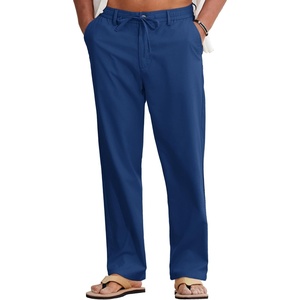 COOFANDY Mens Cotton Linen Pants Casual Lightweight Summer Beach Dress Pant(Dark Blue)