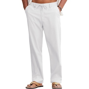 COOFANDY Mens Cotton Linen Pants Casual Lightweight Summer Beach Dress Pant(White)