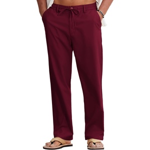 COOFANDY Mens Cotton Linen Pants Casual Lightweight Summer Beach Dress Pant(Wine Red)