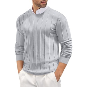 COOFANDY Men’s Crew Neck Sweater Long Sleeve Casual Knit Dress Sweaters(Light Grey)