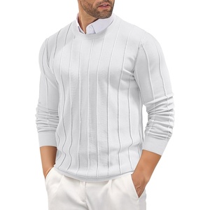 COOFANDY Men’s Crew Neck Sweater Long Sleeve Casual Knit Dress Sweaters(White)
