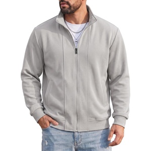COOFANDY Men’s Full Zip Fleece Sweatshirt Lined Stand Collar Sweater Jacket(Light Grey)