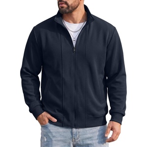 COOFANDY Men’s Full Zip Fleece Sweatshirt Lined Stand Collar Sweater Jacket(Navy Blue)