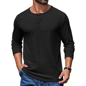 COOFANDY Mens Henley Long Sleeve Shirt Lightweight Ribbed Pullover T-Shirts(Black)