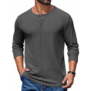 COOFANDY Mens Henley Long Sleeve Shirt Lightweight Ribbed Pullover T-Shirts(Dark Grey)