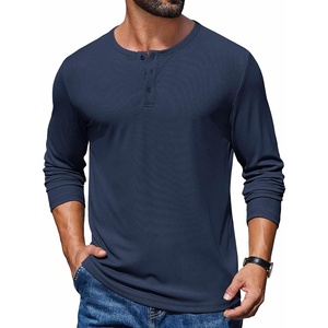COOFANDY Mens Henley Long Sleeve Shirt Lightweight Ribbed Pullover T-Shirts(Navy Blue)