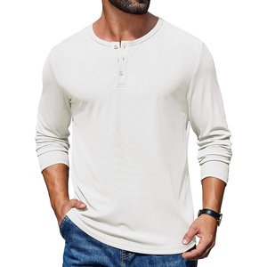 COOFANDY Mens Henley Long Sleeve Shirt Lightweight Ribbed Pullover T-Shirts(White)