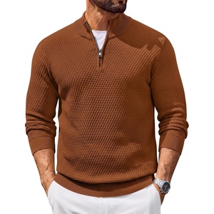 COOFANDY Men’s Quarter Zip Sweater Pullover 1/4 Zip Casual Long Sleeve Fall(Brown)