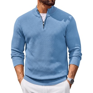 COOFANDY Men’s Quarter Zip Sweater Pullover 1/4 Zip Casual Long Sleeve Fall(Light Blue)
