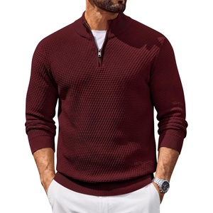 COOFANDY Men’s Quarter Zip Sweater Pullover 1/4 Zip Casual Long Sleeve Fall(Wine Red)