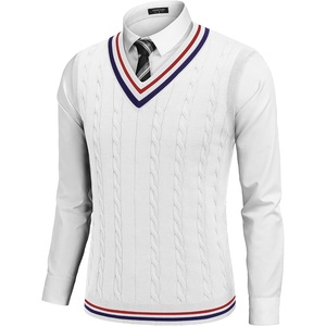 COOFANDY Men’s Sweater Vest V Neck Casual Sleeveless Knit Pullover Sweater(All White)