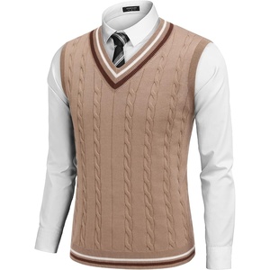 COOFANDY Men’s Sweater Vest V Neck Casual Sleeveless Knit Pullover Sweater(Khaki)