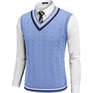 COOFANDY Men’s Sweater Vest V Neck Casual Sleeveless Knit Pullover Sweater(Light Blue)