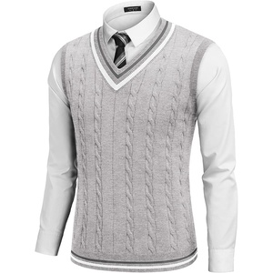COOFANDY Men’s Sweater Vest V Neck Casual Sleeveless Knit Pullover Sweater(Light Grey)