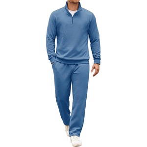 COOFANDY Men’s Tracksuit 2 Piece Set Geometric Texture Quarter Zip Pullover Sweatshirt Athletic Running Sweatsuits(Grey Blue)