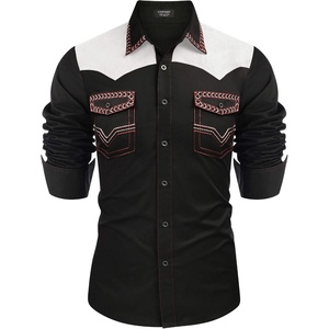 COOFANDY Men’s Western Cowboy Shirt Embroidered Long Sleeve Slim Fit Casual Cotton Button Down Hippie Shirts with Pockets(Black & White)